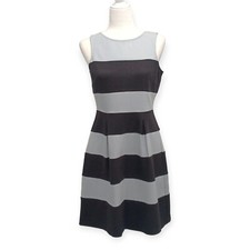 LOFT Light Blue Black Wide Striped Pleated Sleeveless Knee Length Dress Size 2