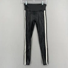 Spanx Faux Leather Stripe Legging Very Black/White Womens Small Shapewear Casual