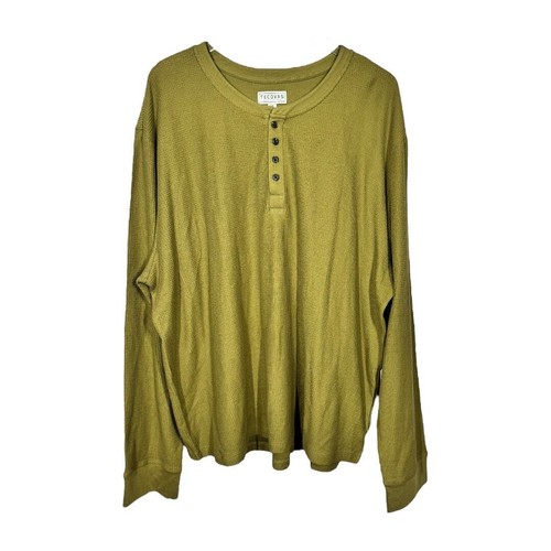 Tecovas Men's Waffle Henley Shirt XXL New Olive Drab Pima Cotton Long