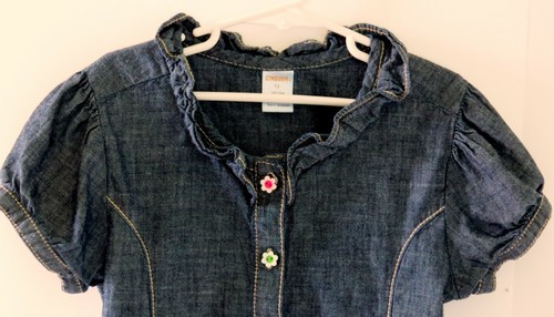 GYMBOREE Girls Jean Denim Top Showers of Flowers Size 12 Flower Buttons Long Top - Picture 2 of 10