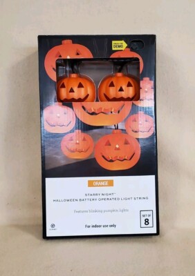 Spooky Moods Jack-O -Lantern Light String 8 Blinking Pumpkin Lights From Gemmy