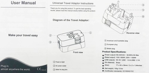 Travel Adapter, Worldwide All in One Universal Travel Adaptor AC Power Plug... - Picture 10 of 23
