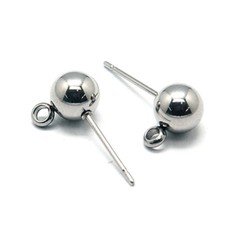 100pcs 304 Stainless Steel Ball Earring Posts Smooth Stud Findings w/ Loop 17mm