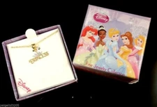 Disney Princess 10k Yellow Gold Princess Script Crown Pendant on Chain Necklace