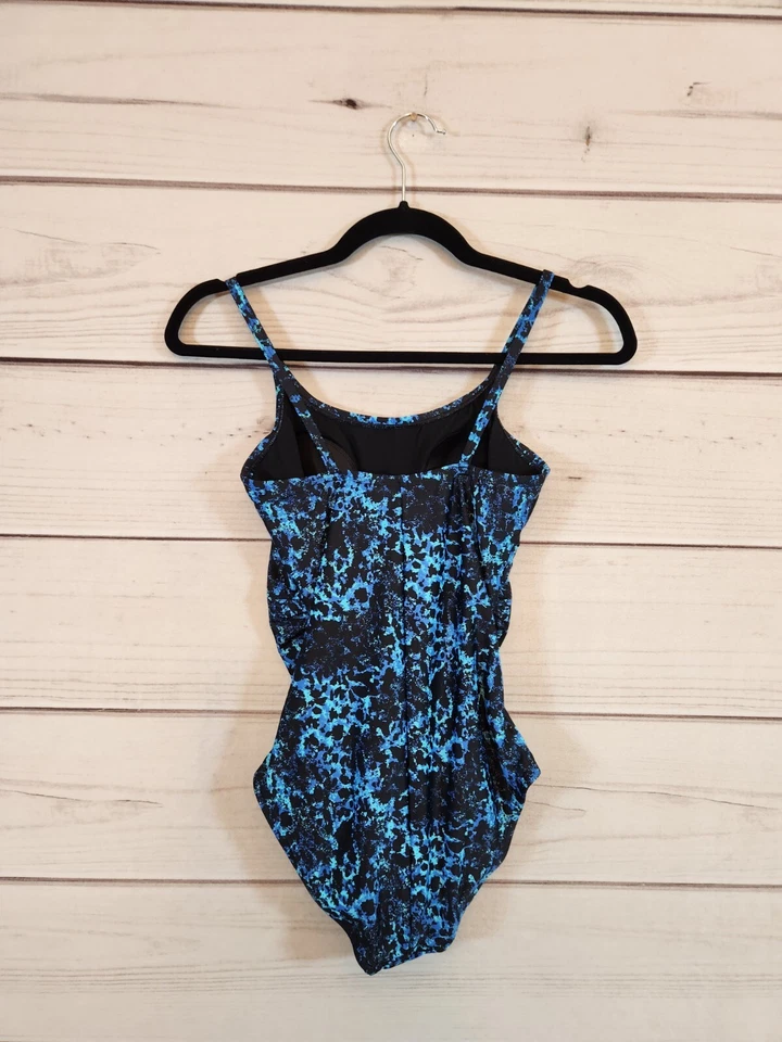 Traje de baño Speedo para mujer azul negro estampado animal geométrico una pieza talla 6 Foto 2 de 4