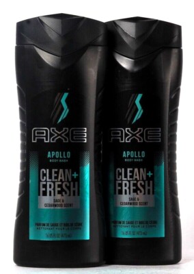 2 Bottles Axe 16 Oz Apollo Clean & Fresh Sage & Cedarwood Scent Body Wash