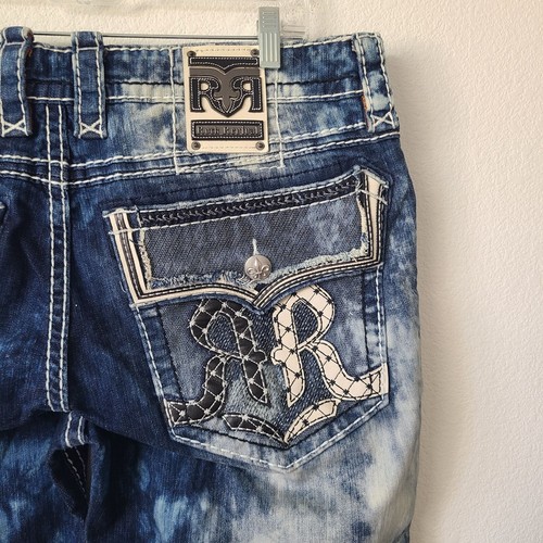 Rock Revival Nikola Distressed Biker Denim Jeans Size 38x34 Blue - Picture 3 of 5