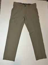 Haggar mens The Active Series Slim Fit Flat Front Casual Pants, Medium Beige,