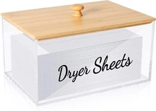 JYPS Acrylic Dryer Sheet Holder Container with Bamboo Lid for Laundry Room... 