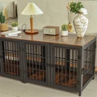 New 4 Door Dog Crate Sturdy Wooden Pet Cage Side Table Bold Metal Tube Kennel XL