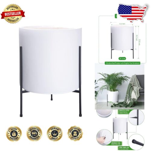 Indoor/Outdoor 16-Inch Cylinder Planter with Solid White Finish and Stand