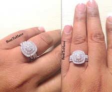 925 Silver Ladies 3 piece Wedding Engagement Round Cut Halo Bridal Ring Set 