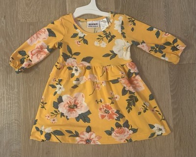 Blueberi Boulevard Girl's Size 12 Months Bright Yellow Floral Long Sleeve Dress