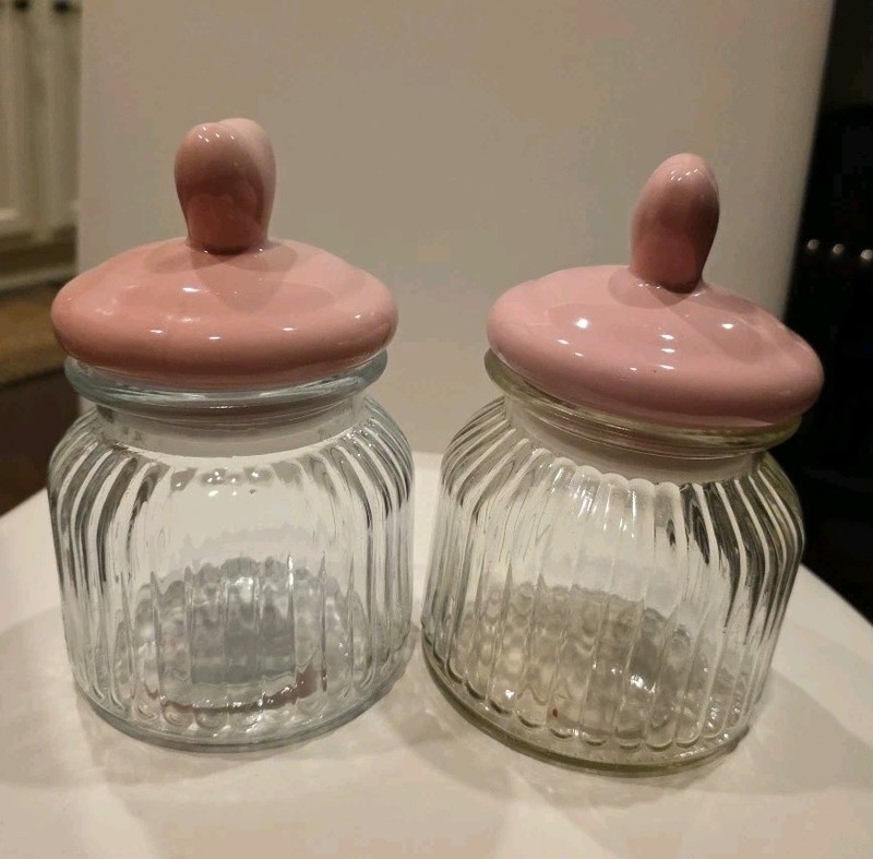 Valentines Day Candy Jars, Set Of 2, Clear Jars With Heart Lid Glass Candy Jar