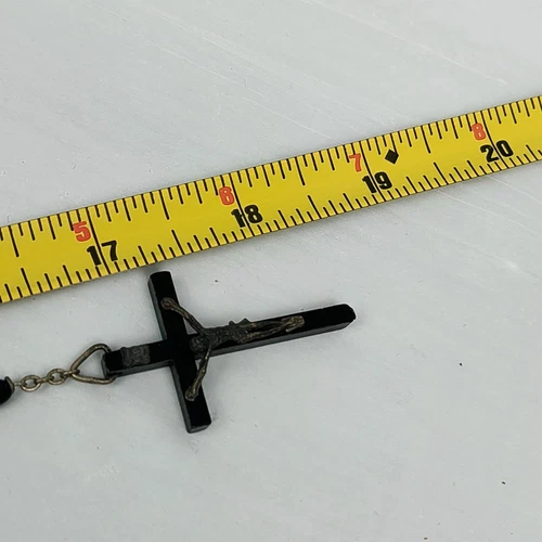 Vintage Rosary Black Beads and Cross Made in Italy INRI 18 Inch - Picture 13 of 13