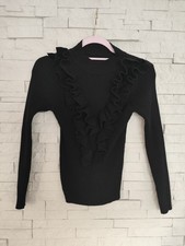 Shein jumper Pullover M 10 Black Casual rib Knit Stretchy Long sleeve Ruffle