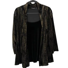Notations Woman Black Velvet Sparkle Gold Glitter Top sz 3X Holiday New Years