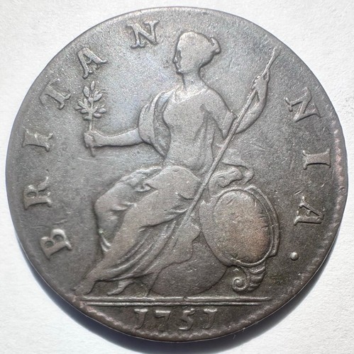 1751 Great Brtiain UK 1/2 Half Penny, George II VF Nice Original Coin!