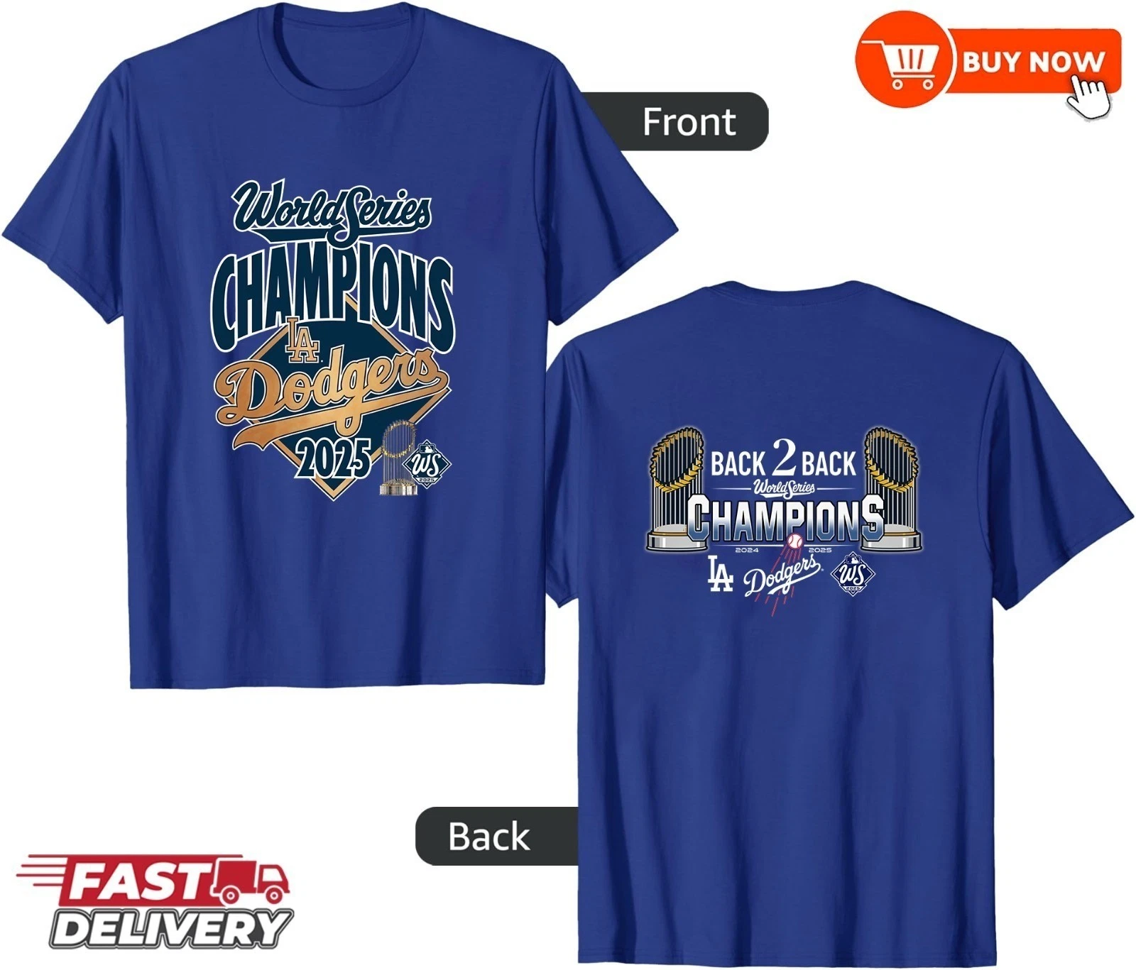 Dodgers World Series Champions Back To Back Graphic Tee Two Sided