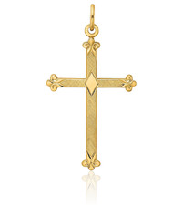 14K Solid Yellow Gold Large Cross Pendant Necklace 30mm 1.2 inch Polished,