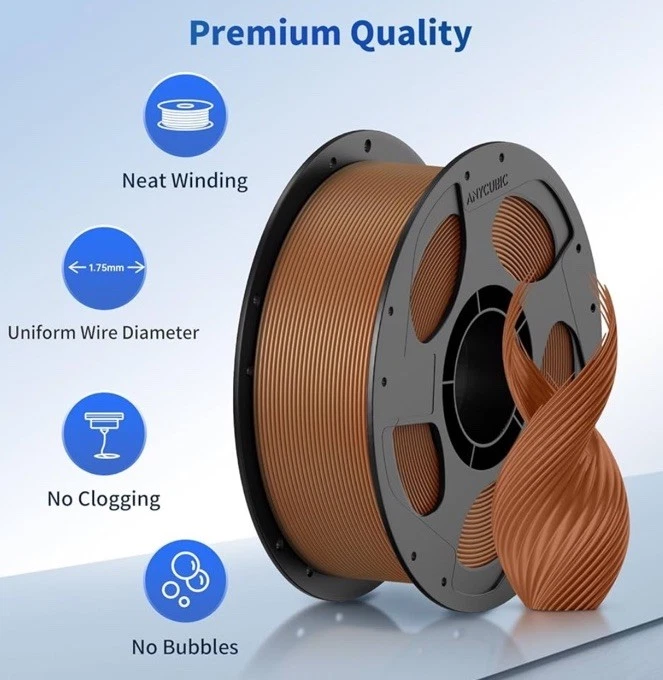 ANYCUBIC PLA 3D Printer Filament 1.75mm 1KG Reusable Spool 2.2 lbs Dark Brown photo 2