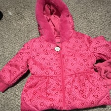 Rothschild Girls Pink Heart Print Hooded Fleece Lined Puffer Jacket 24m
