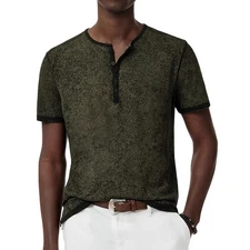 John Varvatos Collection Men's Arelis Peace Sign Henley SS Tee Shirt Moss Green