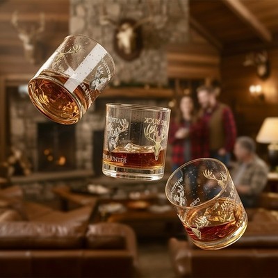 Rustic Whitetail Rocks Glass, 10oz Deer Hunter Whiskey Gift, Buck Dad Gift