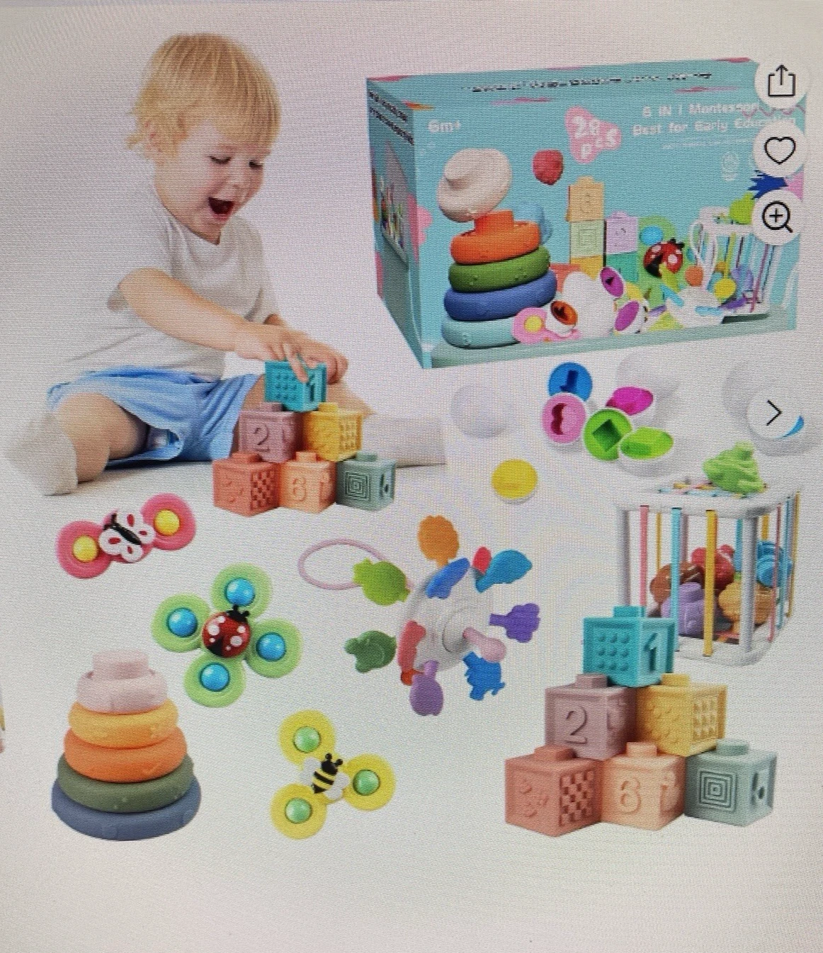 Rirool 6-in-1 Montessori Baby Toys Sensory Bin & Teething Toys 27 Piece Infants