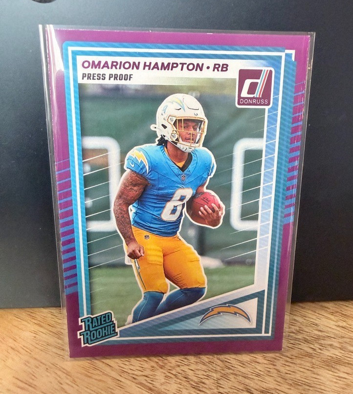 2025 Donruss Press Proof Purple - Omarion Hampton #303 Rated Rookie RC Chargers