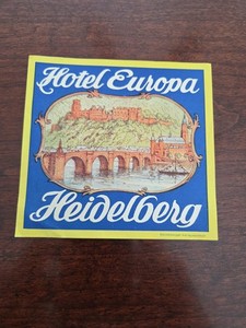 Vintage HOTEL EUROPA Decal Heidelberg, Germany 4 1/2 x 4 1/2