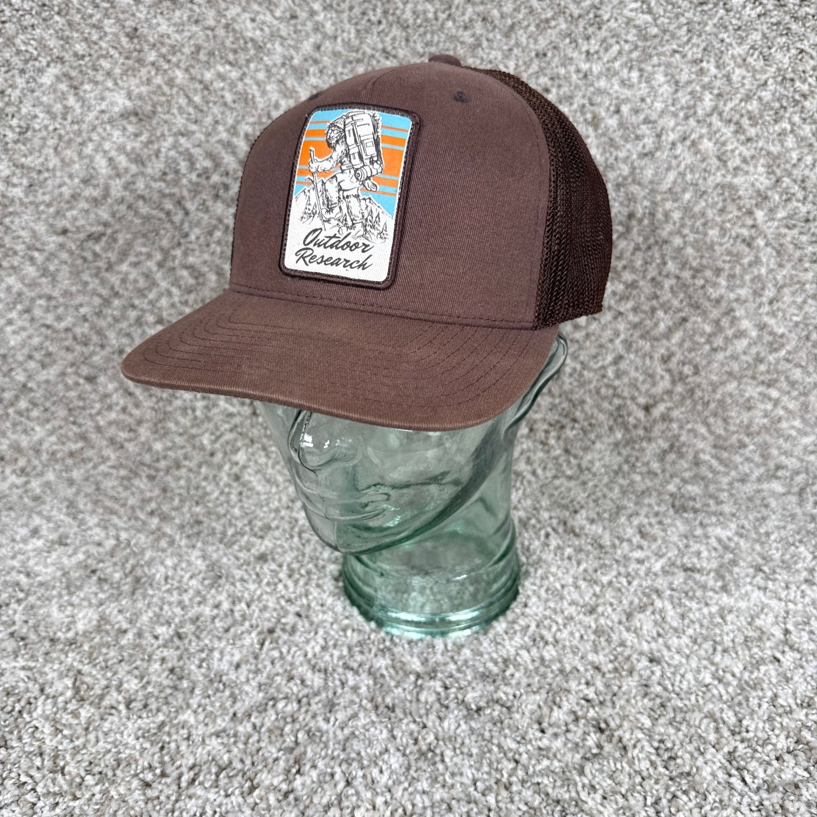 Mens Large Brown Backpacker Patch Mesh Snapback Cap