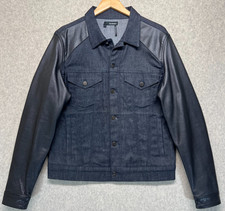 The Kooples Mens Denim Jacket Black Blue Leat...