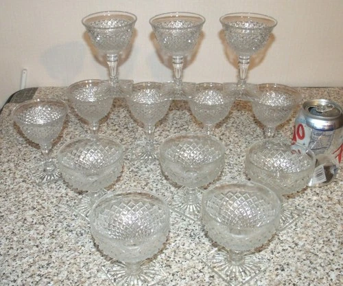 Vintage Depression Cut Glass Wine & Sherbet Cordial Cocktail Barware Glass's