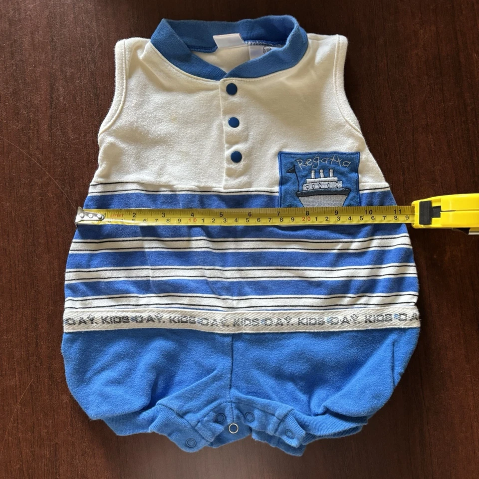 Vintage Nautical Striped Boys Day Baby Bubble Bodysuit  Romper Sailor Baby 3-6m - Image 4 of 4