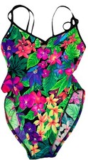 Vintage Barefoot Miss Swimsuit Size 7/8 Bold Tropical Strappy Back Made USA