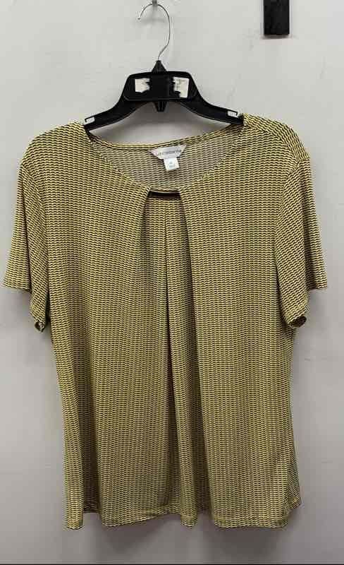Liz Claiborne Women's Yellow Black Geometric Wave Short Sleeve Top Sz XL