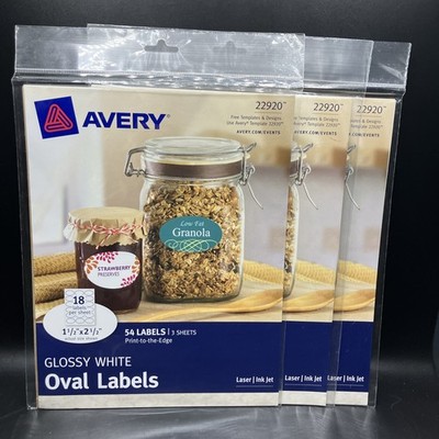 Avery 22920 Glossy White Oval Labels 1 1/2 x 2 1/2'' - Bundle of 3 Packs