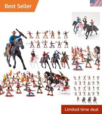 Wild West Playset - 48 Pcs Cowboys Indians Figures, Horses, Trees for School P