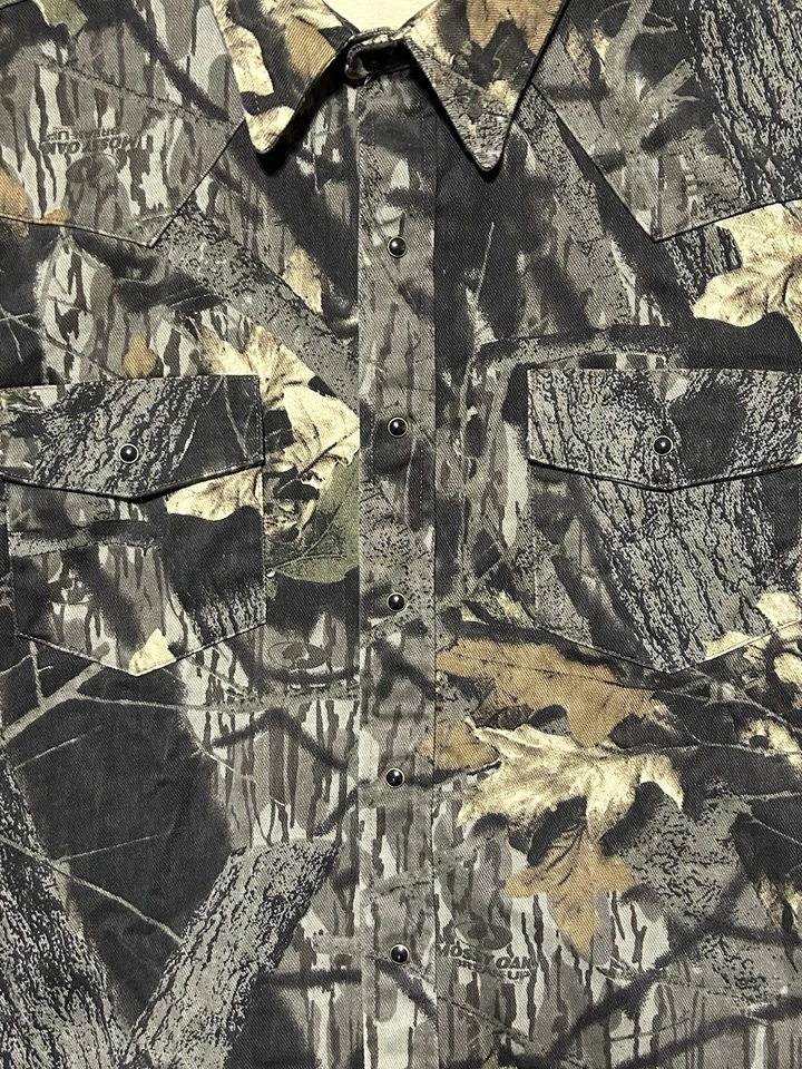 Vintage 90s Camco Shirt Camo Mossy Oak Canvas Black Onyx Buttons Mens 2XL Huntin - Image 2 of 4