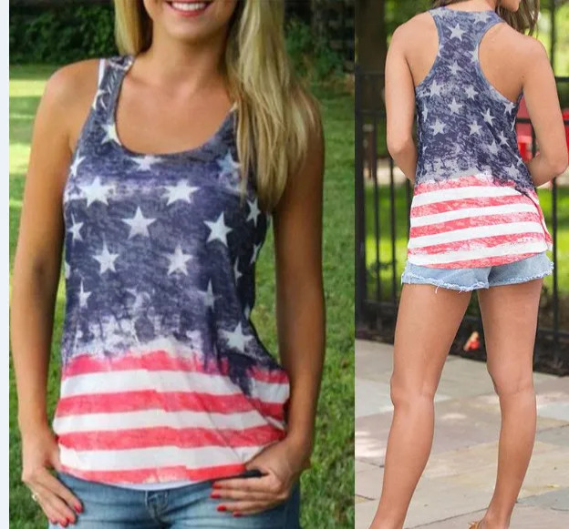 American Flag Print Sleeveless Tank Top Women’s Slim Fit Patriotic USA Tee