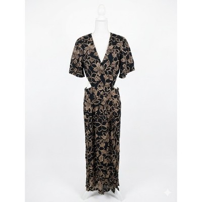 Z Supply Women Black Tan Floral Cut Out Maxi Dress ZD233826 XS