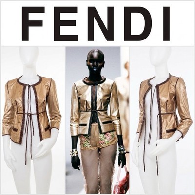 FENDI By KARL LAGERFELD S/S 2000 Iconic Gold Leather Jacket Coat Size 40 VINTAGE