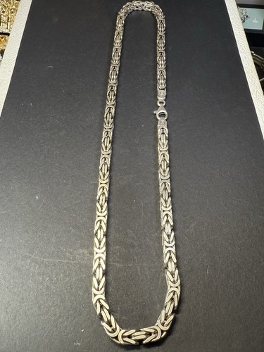 6.35MM Square Byzantine Chain Necklace 925 Sterling Silver 23 1/2” 141 G - Picture 4 of 7