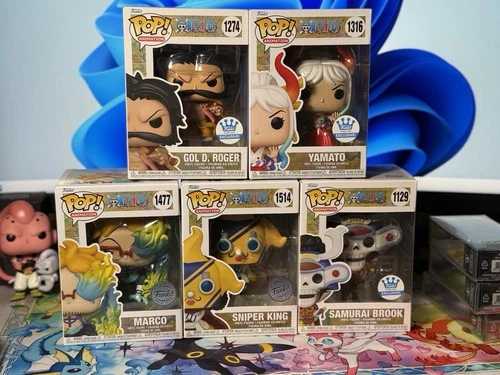 One Piece Funko Pop Gold Roger, Yamato, Marco, Sniper King, Brook Lot of 5