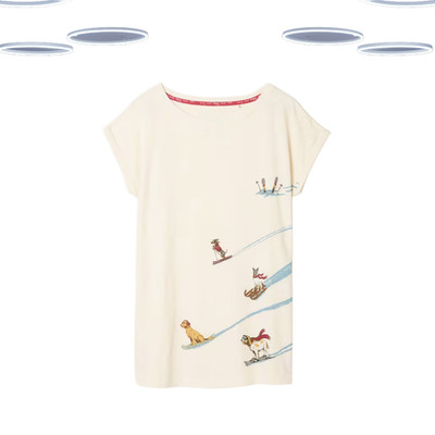 Ex Fat Face Damen T-Shirt - Lounge Kurzarm Grafikdruck weiß
