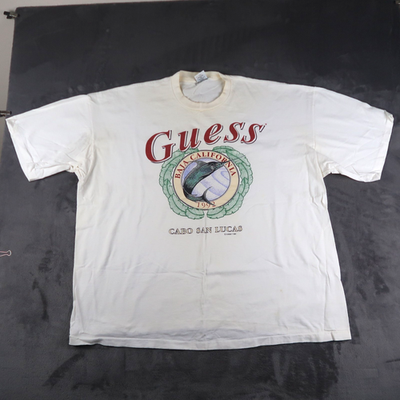 Vintage 90s Guess White 2XL XXL Fish Single Stitch T-Shirt Logo