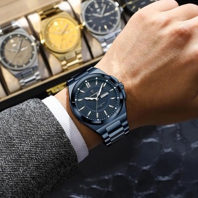 Herrenuhr Edelstahl wasserdicht leuchtend Datum Woche Business Quarzuhr UK