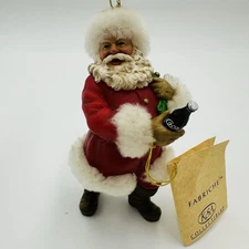 Kurt S Adler Fabriche Santa Ornament Holding Coca-Cola Bottle & Bag Sack
