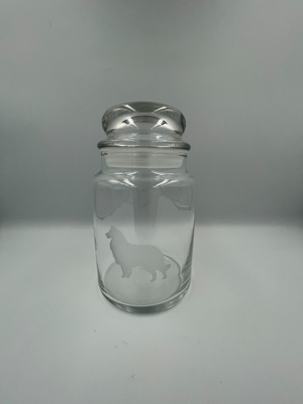 Collie Etched Glass Container